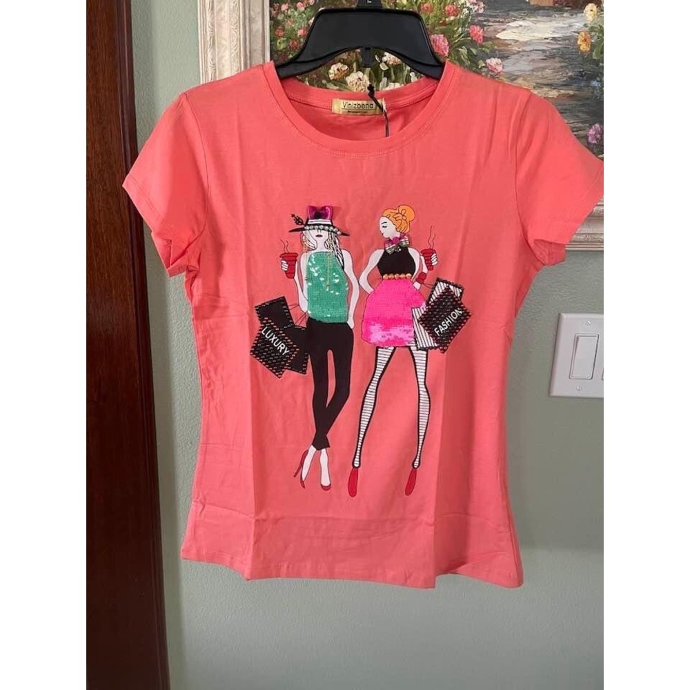 Vinizbena  Friends Shopping  Orange Women Shirt Size Small  New